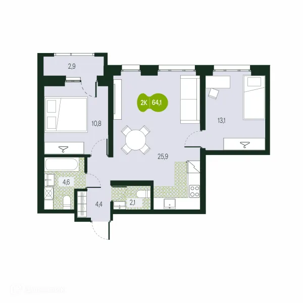 Планировка 3 комн. в ЖК Солнечный Город