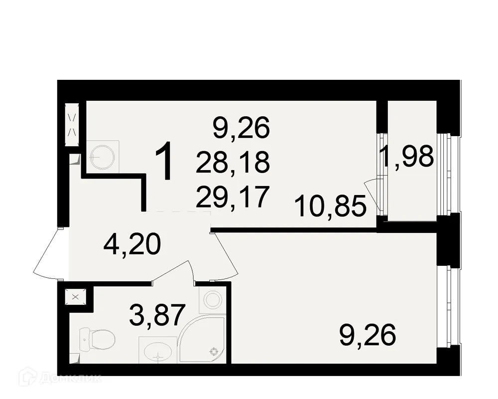 Планировка 1-комнатной квартиры 29.17 м² в ЖК Макроквартал "Свобода", г. Рязань — фото 1