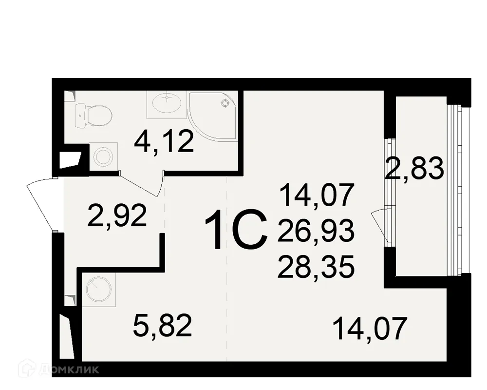 Планировка 1-комнатной квартиры 28.35 м² в ЖК Макроквартал "Свобода", г. Рязань — фото 2
