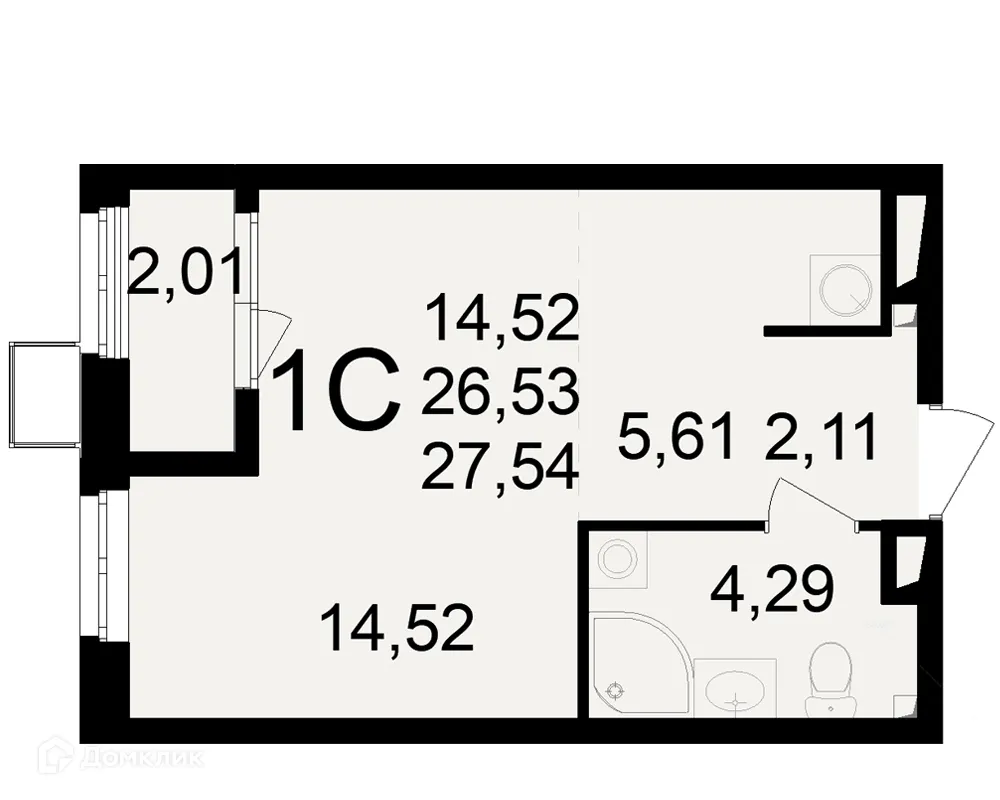 Планировка 1-комнатной квартиры 27.54 м² в ЖК Макроквартал "Свобода", г. Рязань — фото 1