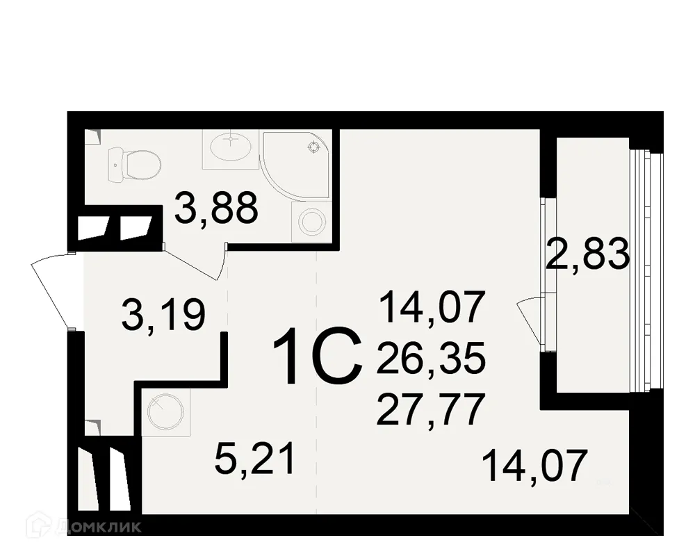 Планировка 1-комнатной квартиры 27.77 м² в ЖК Макроквартал "Свобода", г. Рязань — фото 1