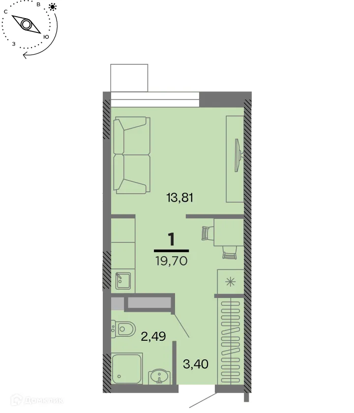 Планировка студии квартиры 19.7 м² в Метропарк, г. Рязань — фото 1