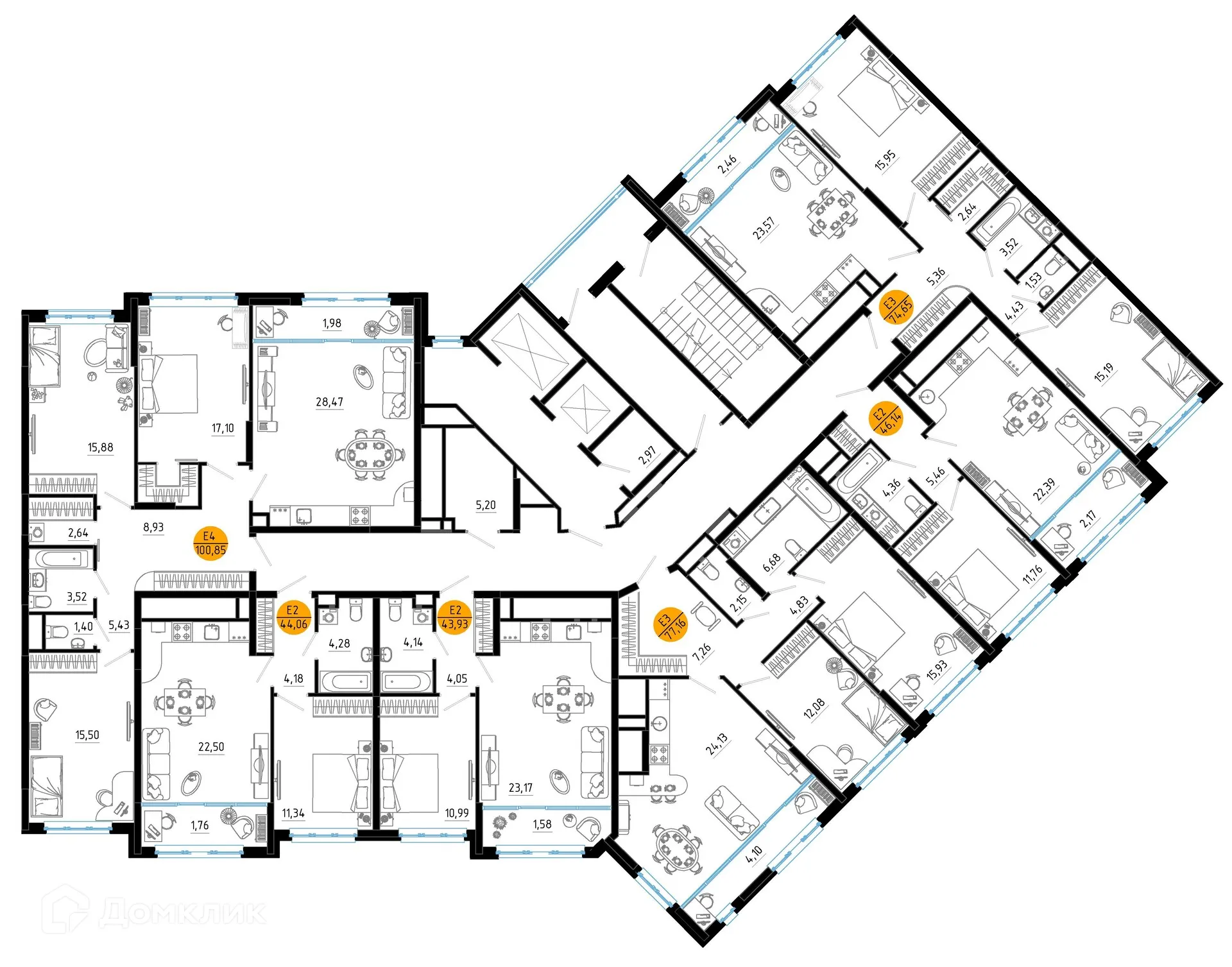 Планировка 3-комнатной квартиры 100.85 м² в ЖК Смарт Квартал ЦЕНТРАЛЬНЫЙ, г. Рязань — фото 2