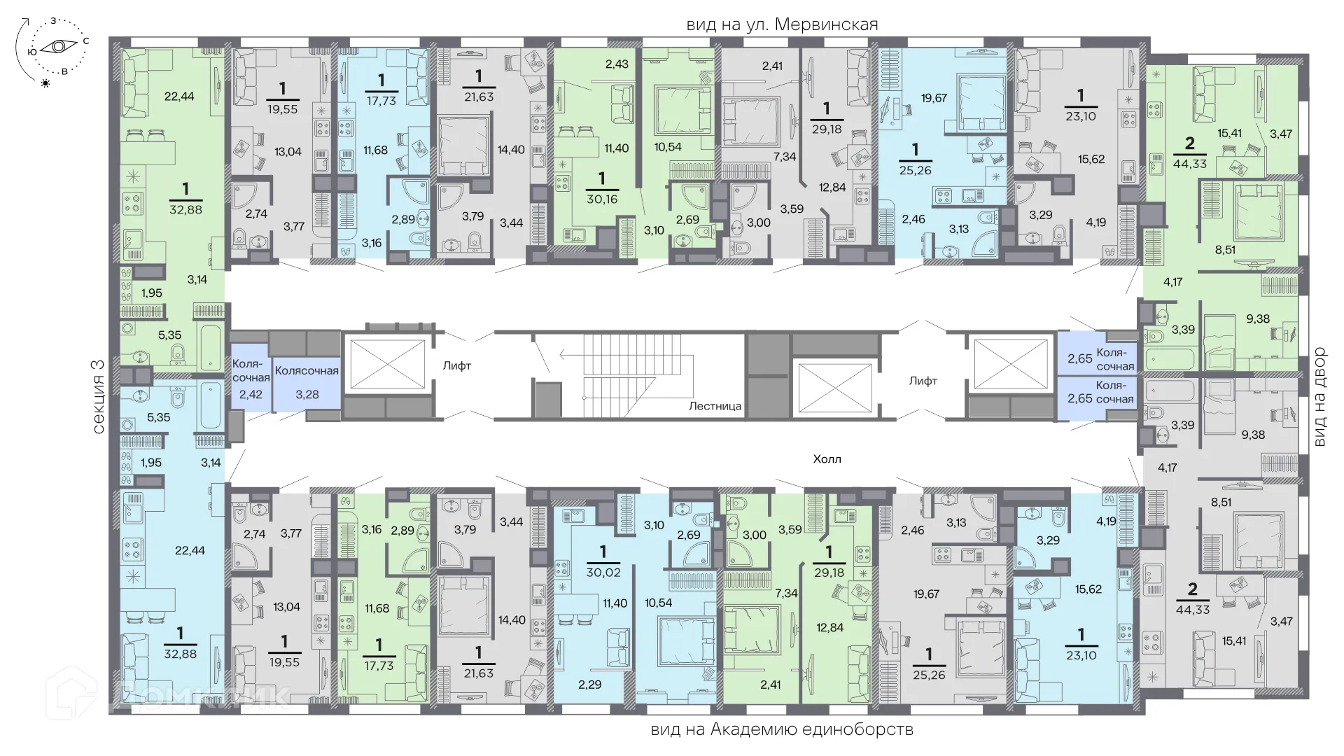 Планировка 1-комнатной квартиры 23.1 м² в ЖК Метропарк 4, г. Рязань — фото 2