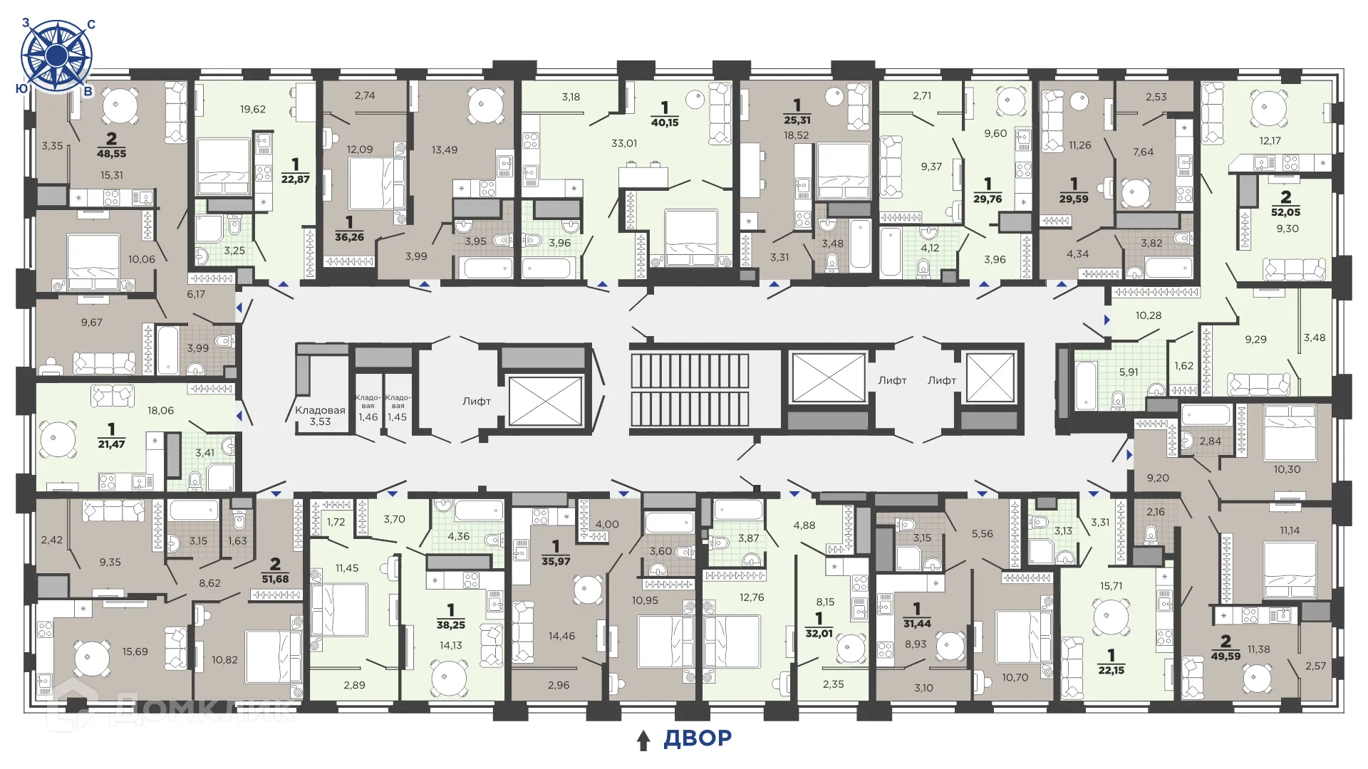 Планировка 1-комнатной квартиры 21.47 м² в ЖК "Северный", г. Рязань — фото 2