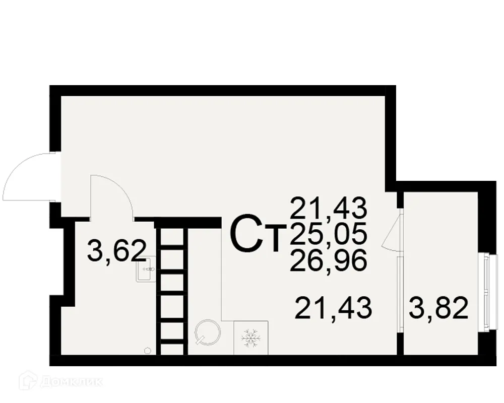 Планировка 1-комнатной квартиры 26.96 м² в ЖК Радости жизни, г. Рязань — фото 3