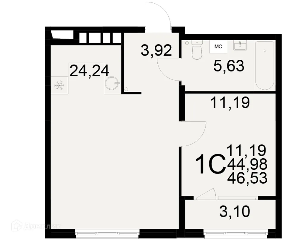 Планировка 1-комнатной квартиры 46.53 м² в ЖК Радости жизни, г. Рязань — фото 1
