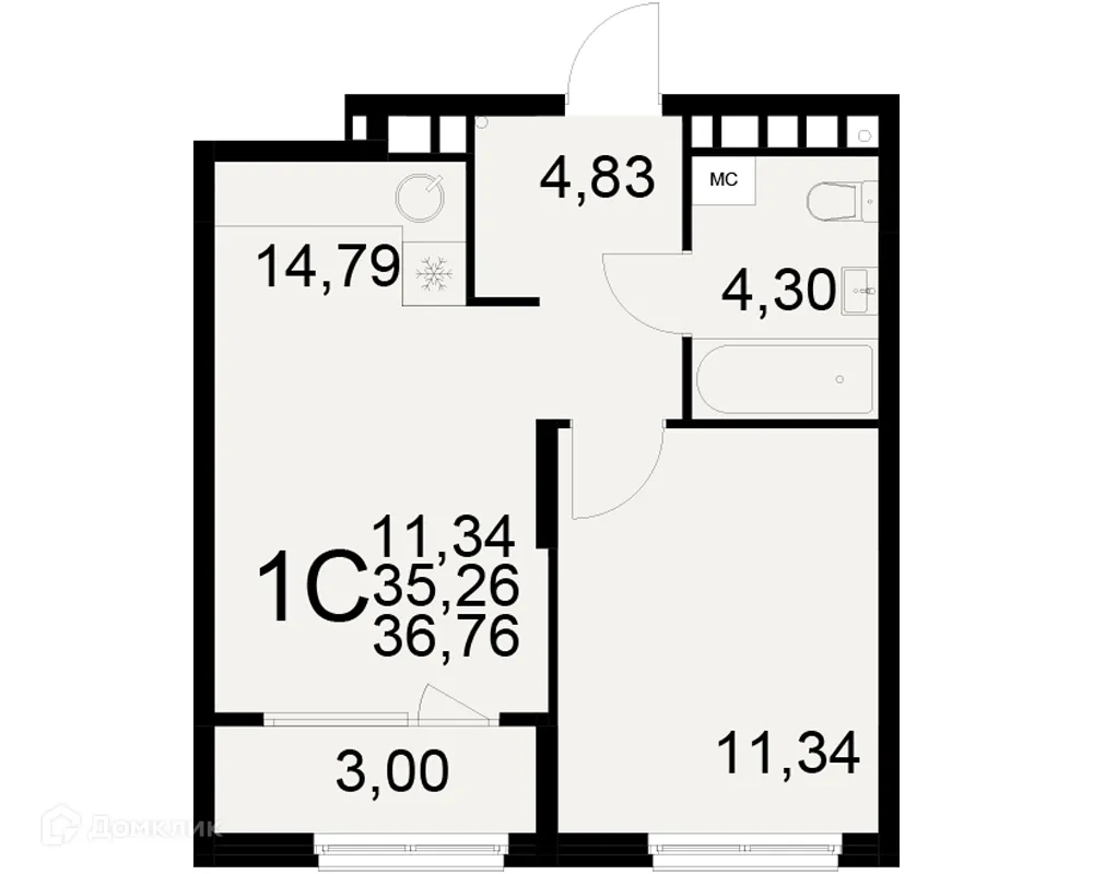 Планировка 1-комнатной квартиры 36.76 м² в ЖК Радости жизни, г. Рязань — фото 1