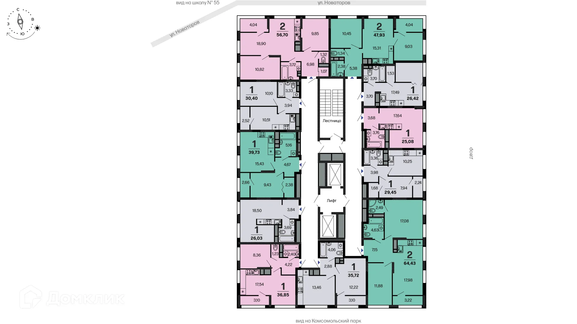 Планировка 1-комнатной квартиры 25.08 м² в ЖК Тринити, г. Рязань — фото 2