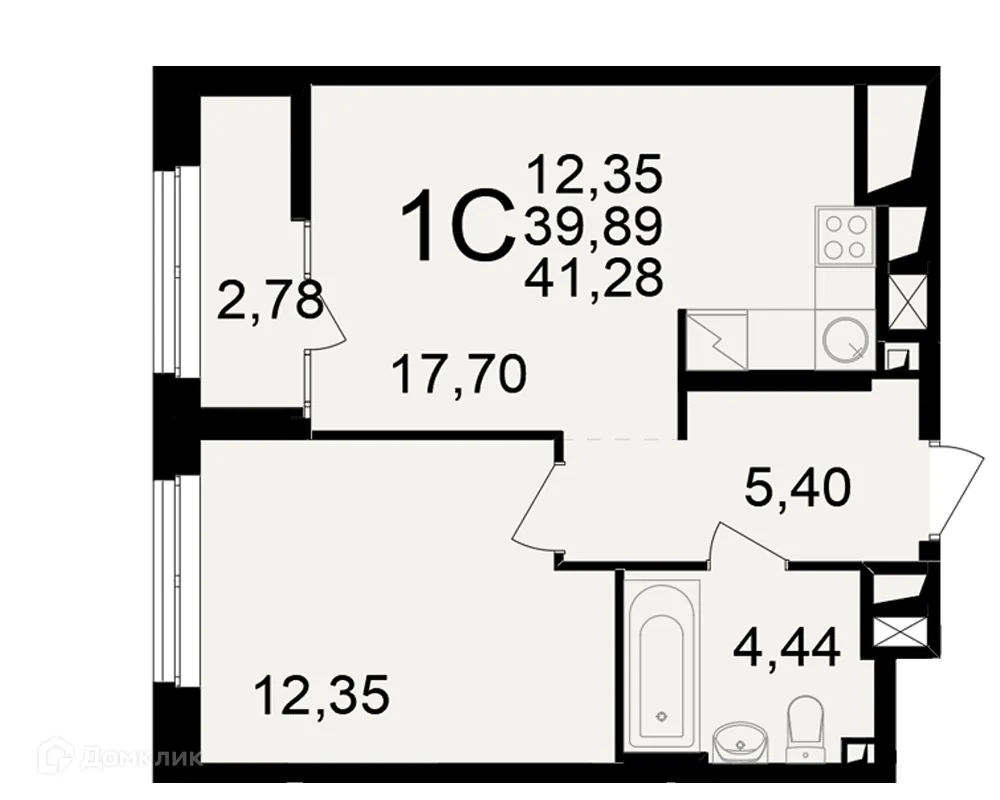 Планировка 1-комнатной квартиры 41.28 м² в ЖК"Новое измерение", г. Рязань — фото 1