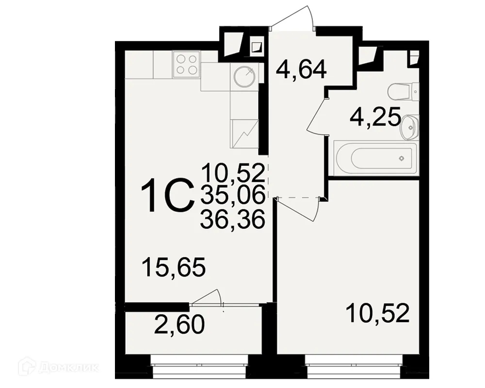 Планировка 1-комнатной квартиры 36.36 м² в ЖК"Новое измерение", г. Рязань — фото 1