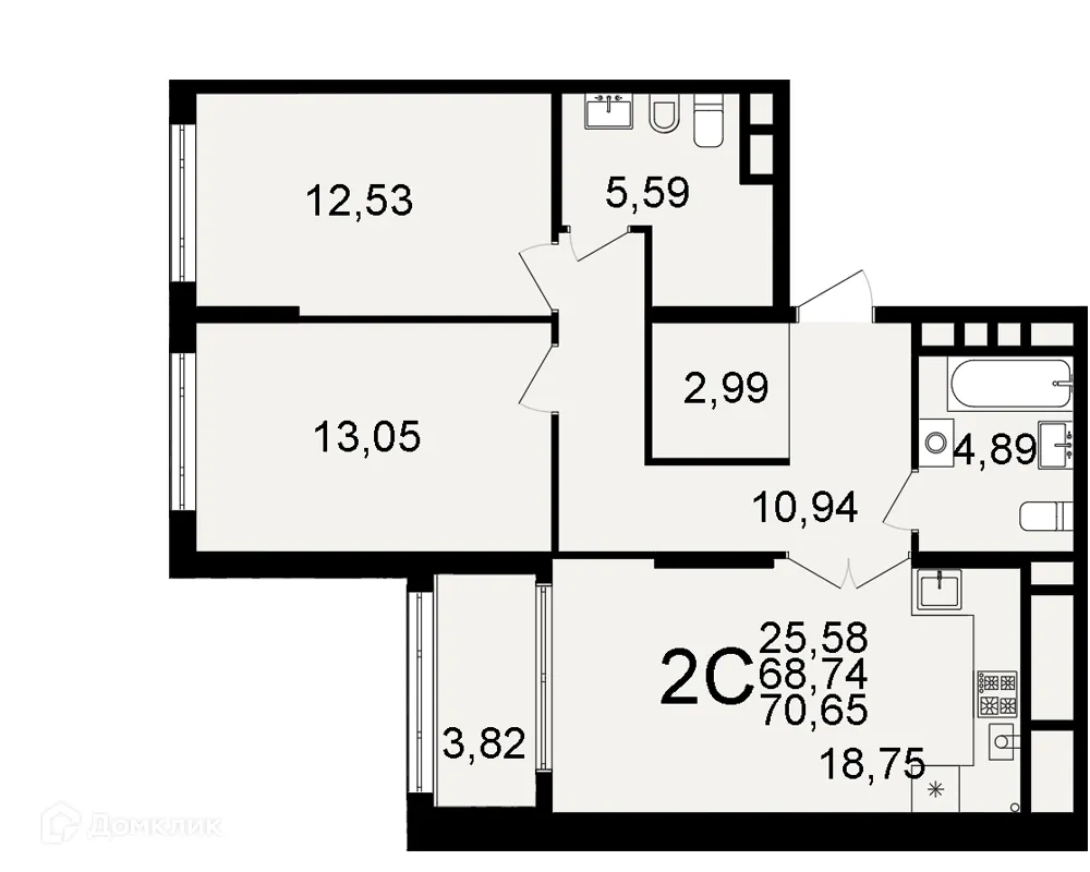 Планировка 2-комнатной квартиры 70.65 м² в ЖК "Открытие", г. Рязань — фото 1