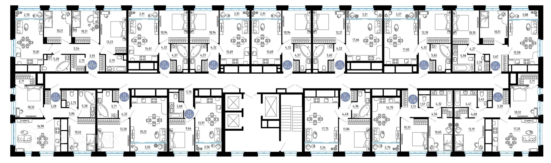 Планировка 2-комнатной квартиры 55.83 м² в ЖК РОЩА, г. Рязань — фото 2