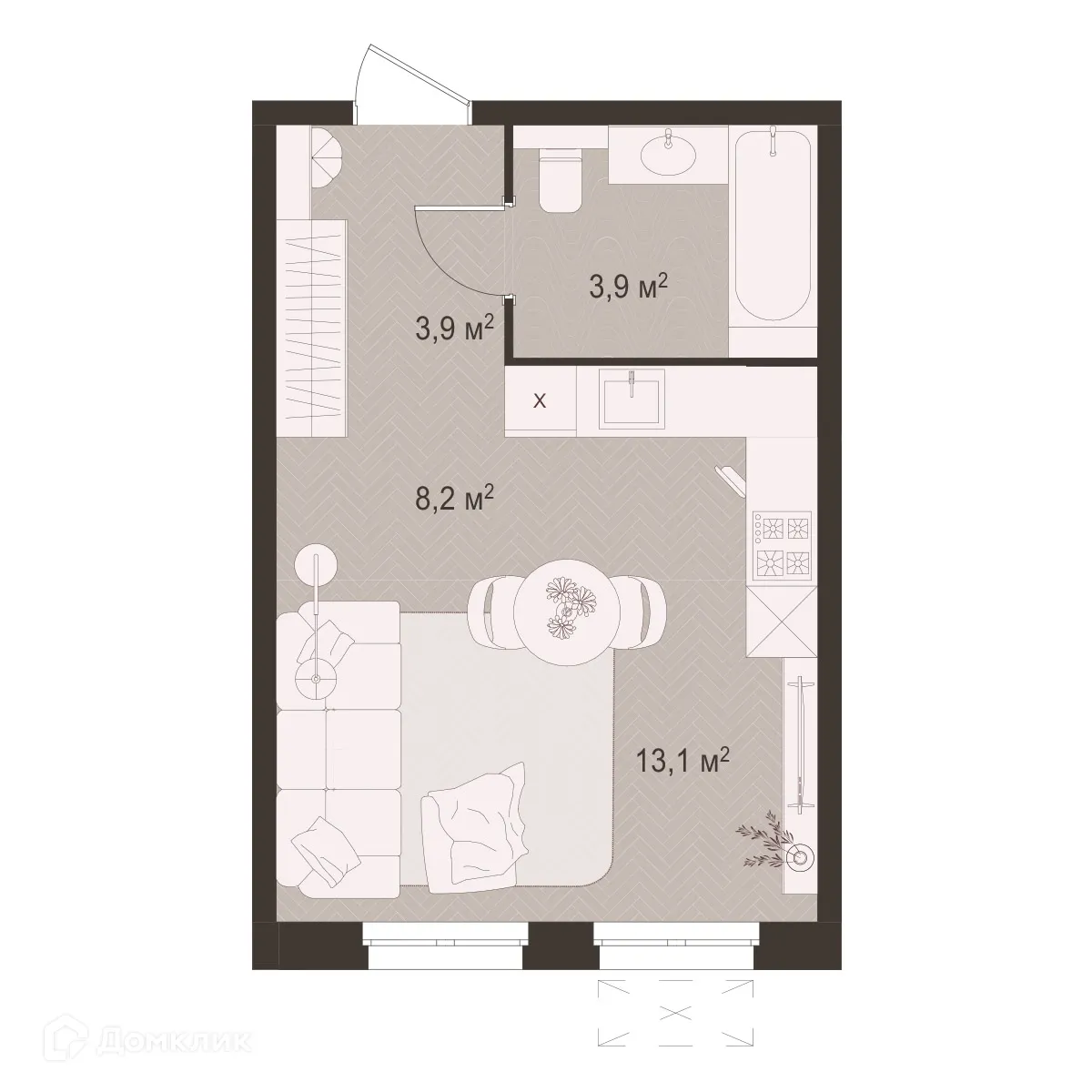 Планировка студии квартиры 29.1 м² в Моя мечта, г. Рязань — фото 1