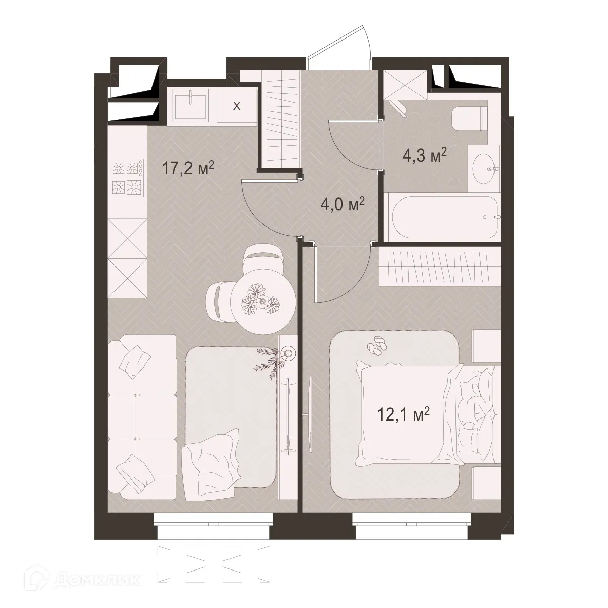 Планировка 1-комнатной квартиры 37.6 м² в Моя мечта, г. Рязань — фото 1