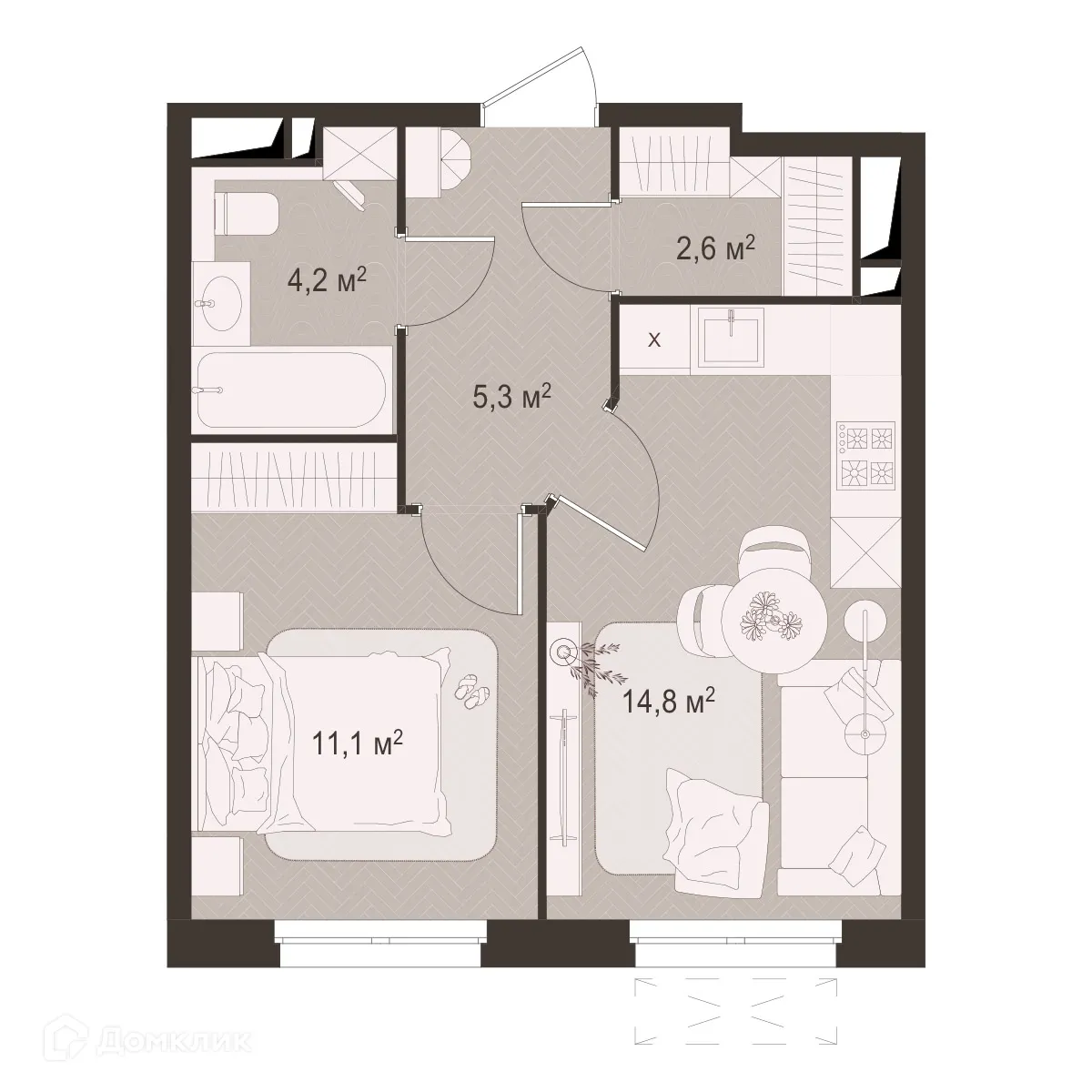 Планировка 1-комнатной квартиры 37.9 м² в Моя мечта, г. Рязань — фото 1