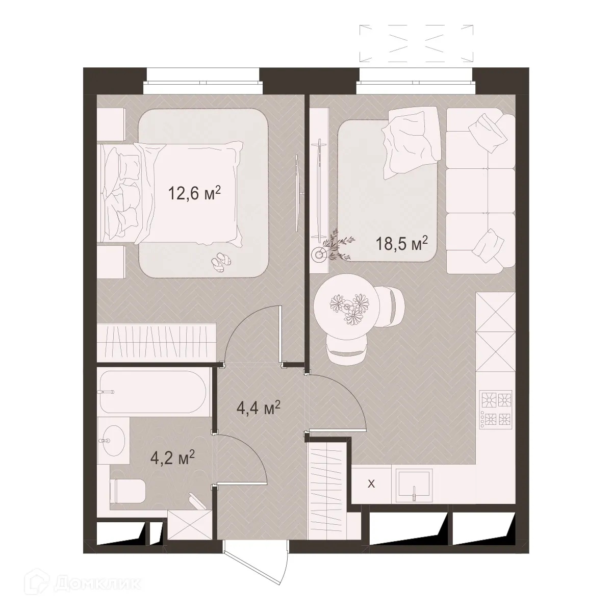 Планировка 1-комнатной квартиры 39.7 м² в Моя мечта, г. Рязань — фото 1