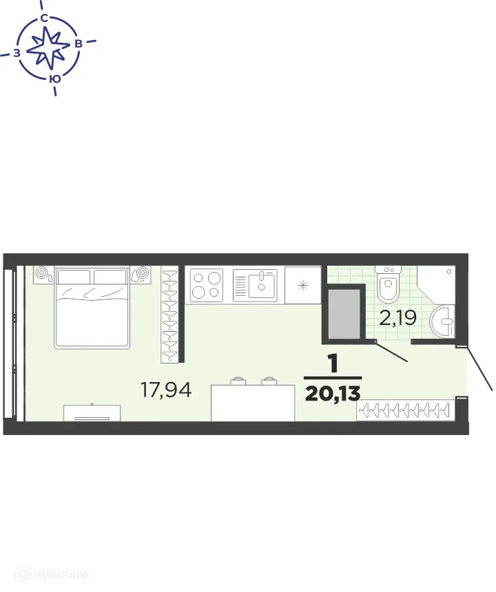Планировка студии квартиры 20.13 м² в ЖК Метропарк, г. Рязань — фото 1