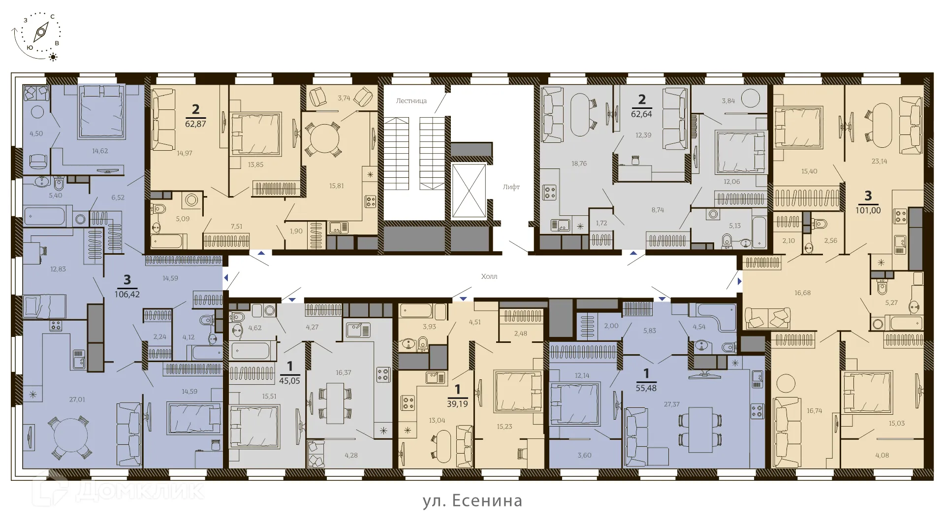 Планировка 1-комнатной квартиры 55.48 м² в ЖК ТАТЛИН, г. Рязань — фото 2