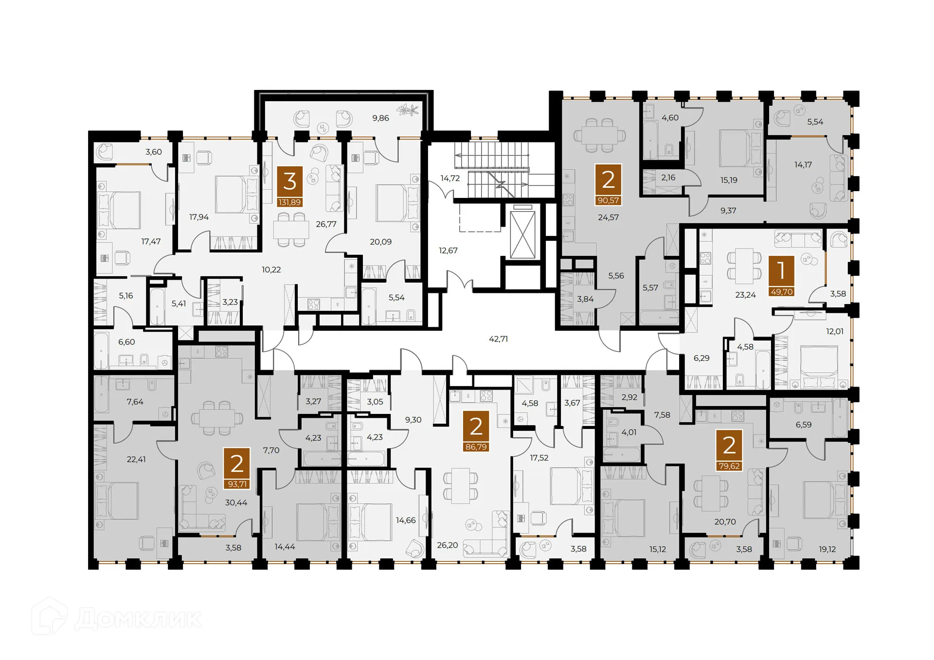 Планировка 2-комнатной квартиры 93.71 м² в ЖК МЕДНЫЙ, г. Рязань — фото 2