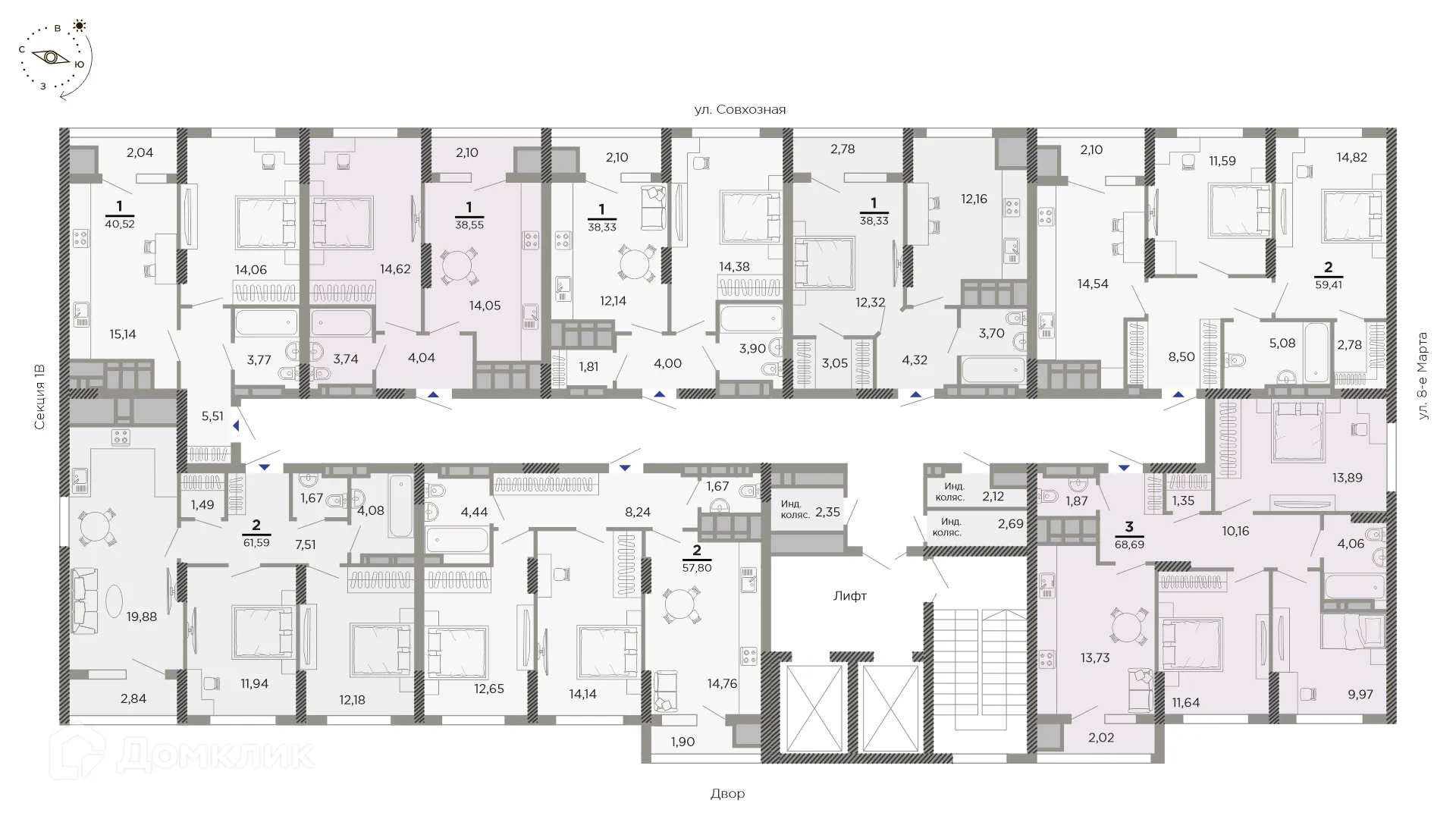 Планировка 1-комнатной квартиры 38.33 м² в ЖК "Мартовский", г. Рязань — фото 2