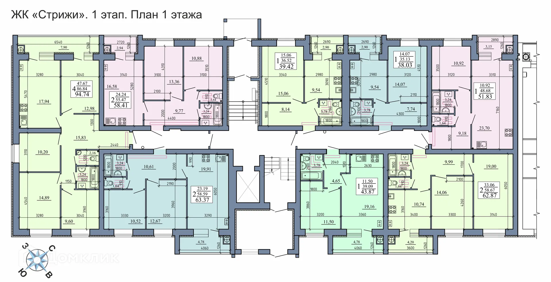 Планировка 2-комнатной квартиры 63.37 м² в Стрижи, г. Рыбное — фото 2