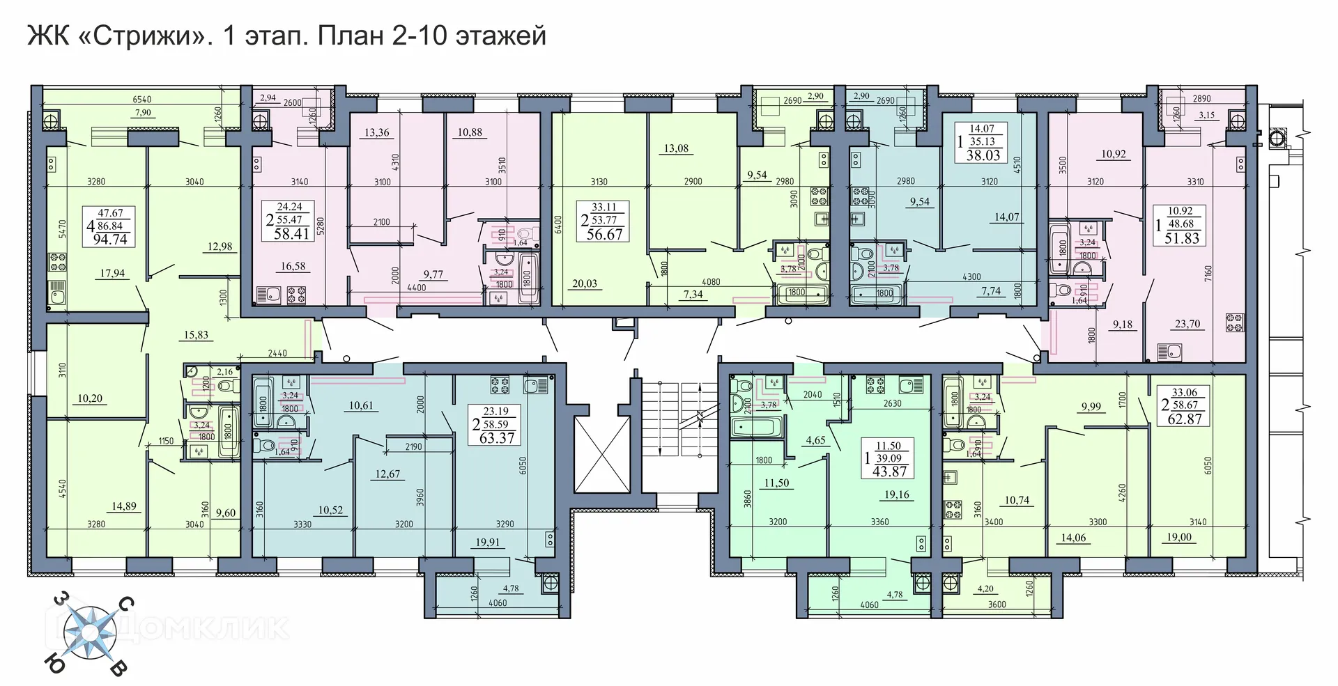 Планировка 2-комнатной квартиры 56.67 м² в Стрижи, г. Рыбное — фото 2