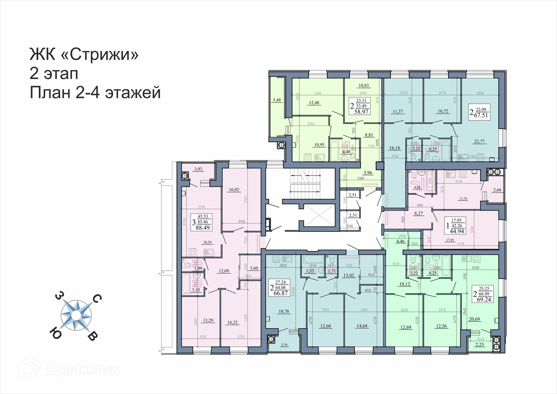 Планировка 2-комнатной квартиры 58.97 м² в Стрижи, г. Рыбное — фото 2