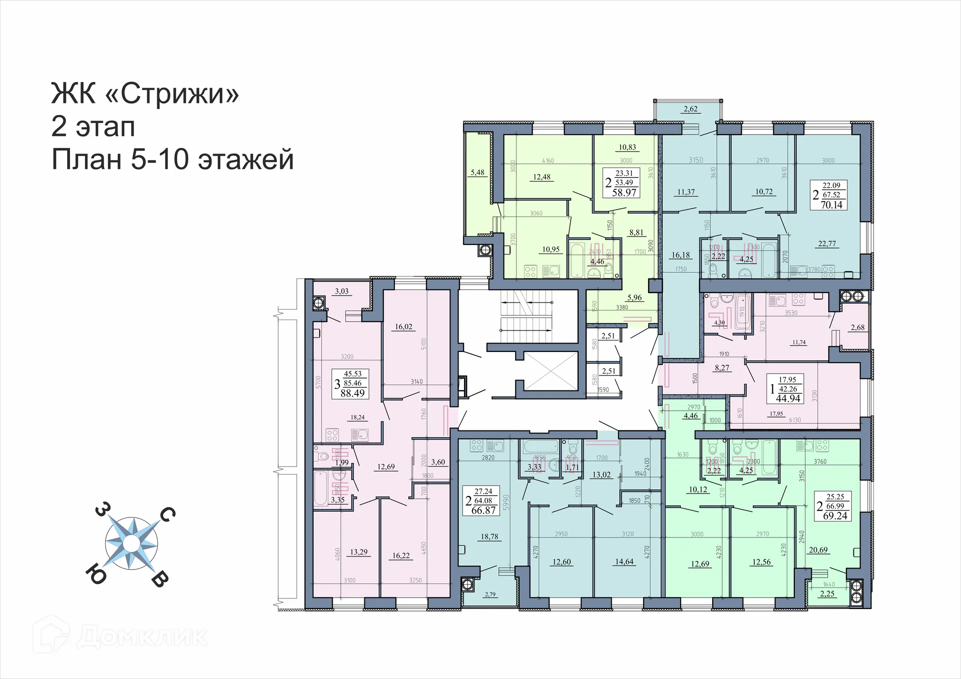 Планировка 2-комнатной квартиры 69.24 м² в Стрижи, г. Рыбное — фото 2