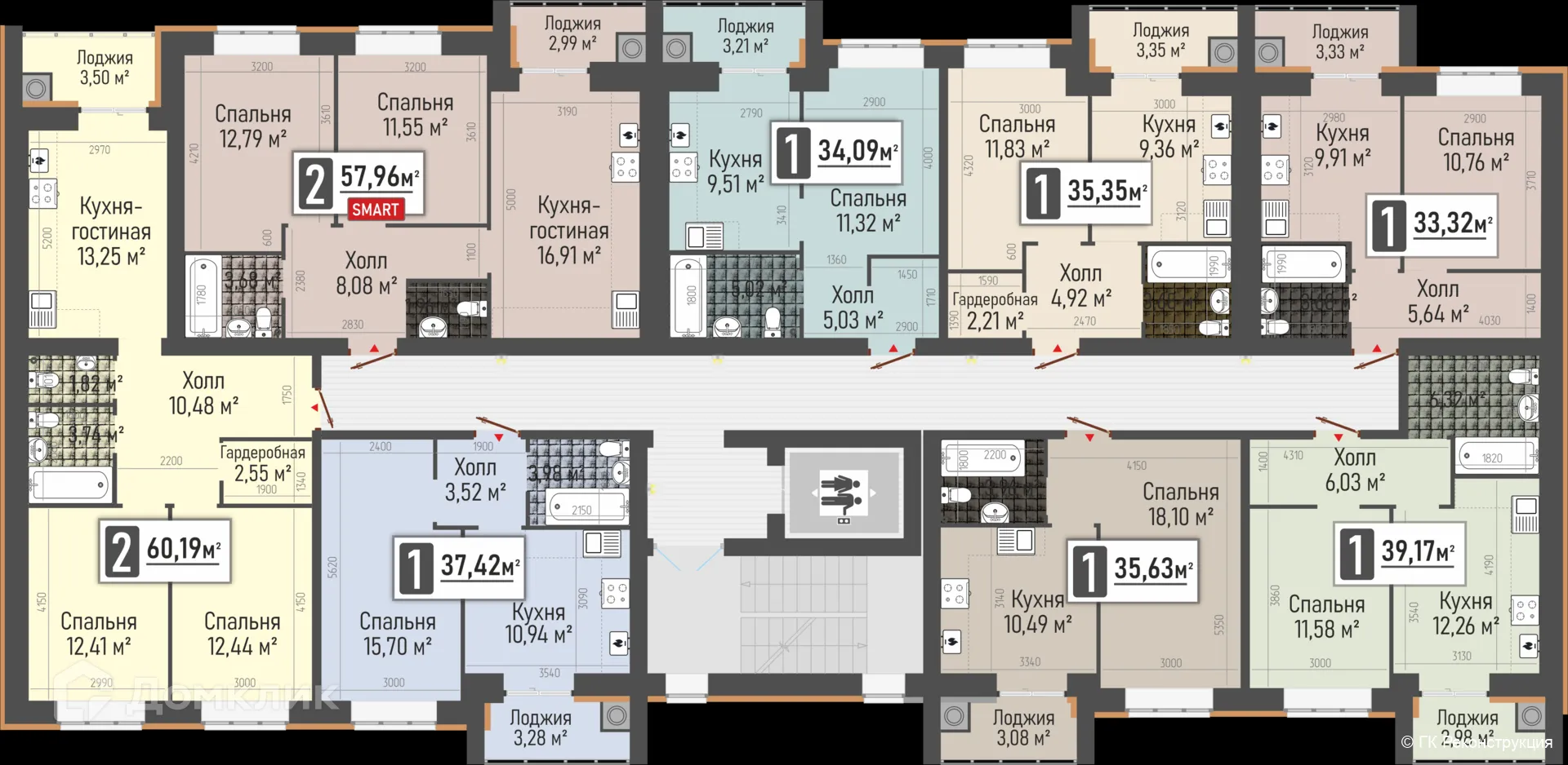 Планировка 1-комнатной квартиры 37.42 м² в ЖК МЕГА-5, г. Рыбное — фото 3