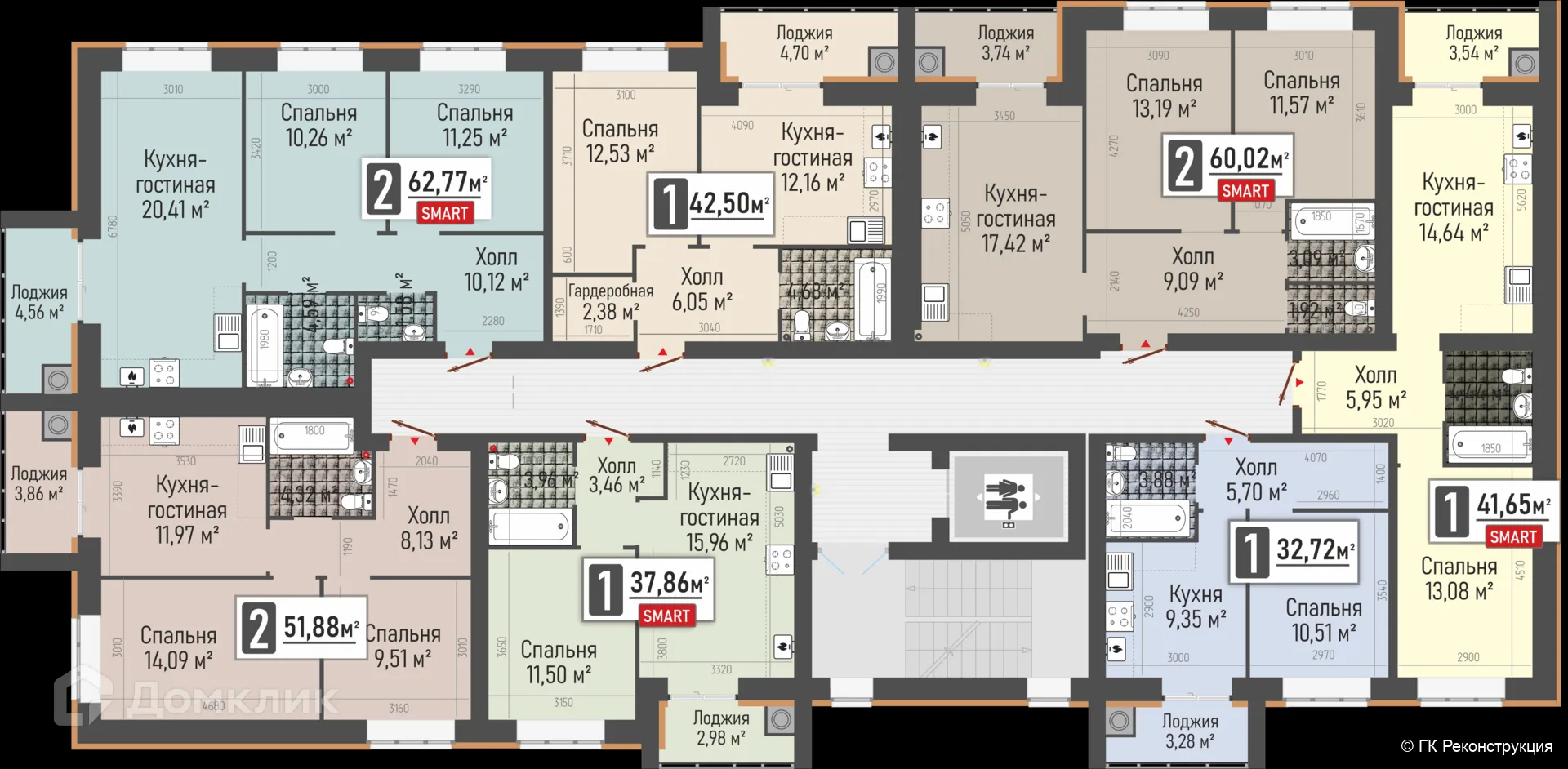 Планировка 2-комнатной квартиры 51.88 м² в ЖК МЕГА-5, г. Рыбное — фото 3
