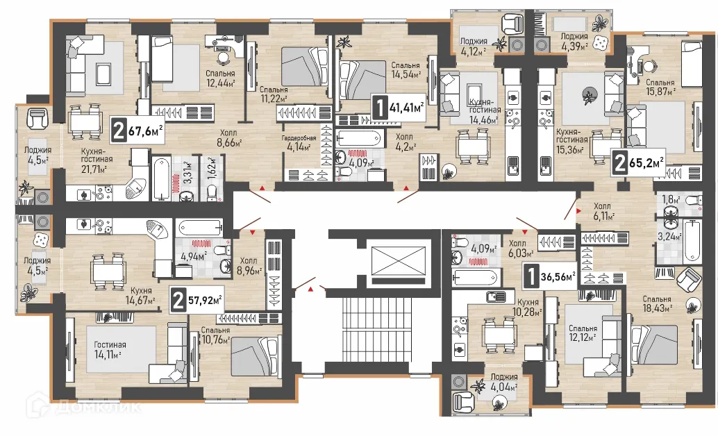 Планировка 1-комнатной квартиры 36.56 м² в ЖК Панорама, г. Рыбное — фото 3