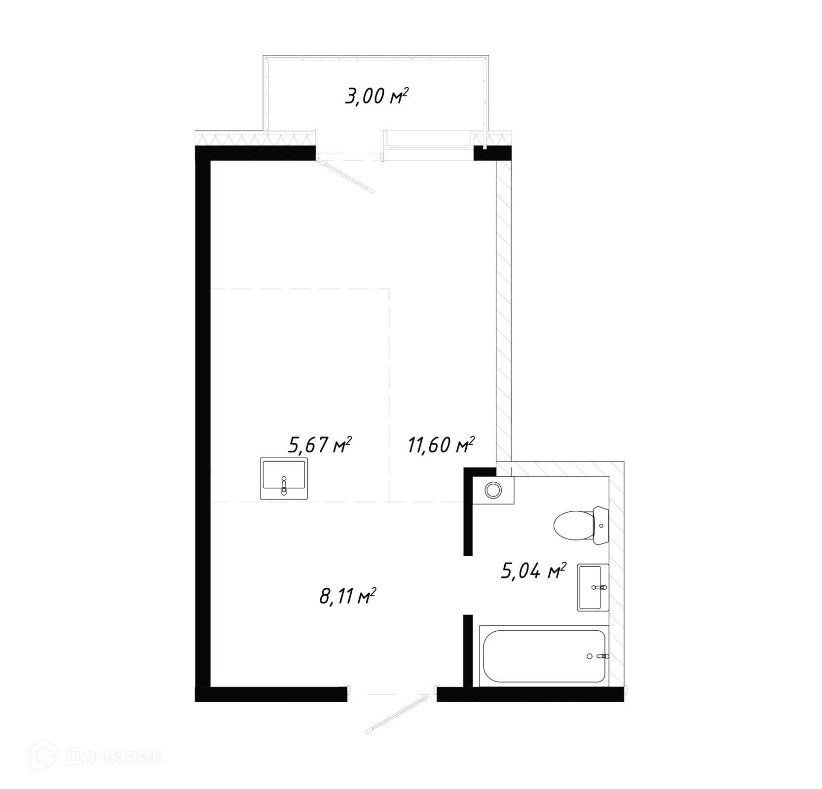 Планировка 1-комнатной квартиры 33.42 м² в ЖК КИНО, г. Иркутск — фото 1