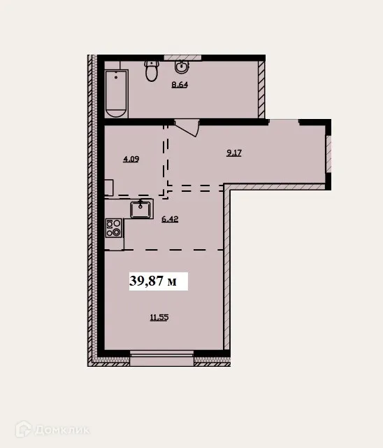 Планировка 1-комнатной квартиры 43.29 м² в ЖК "Витязь-3", г. Иркутск — фото 1