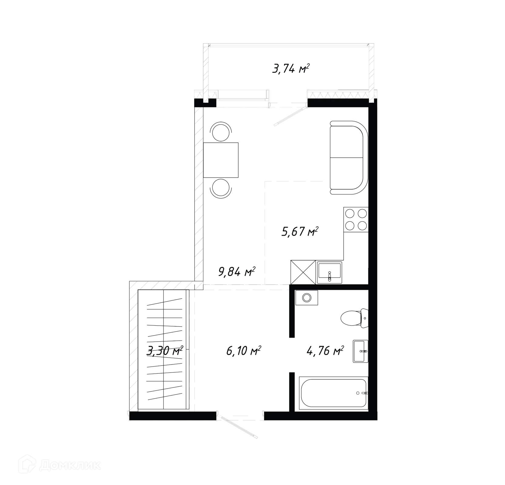 Планировка 1-комнатной квартиры 33.41 м² в ЖК КИНО, г. Иркутск — фото 2