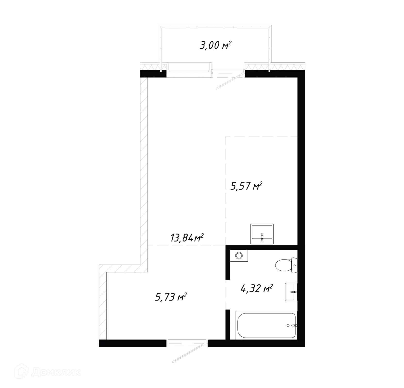 Планировка 1-комнатной квартиры 32.46 м² в ЖК КИНО, г. Иркутск — фото 1