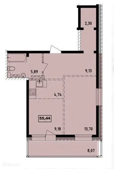Планировка 2-комнатной квартиры 55.44 м² в ЖК "Витязь-3", г. Иркутск — фото 1