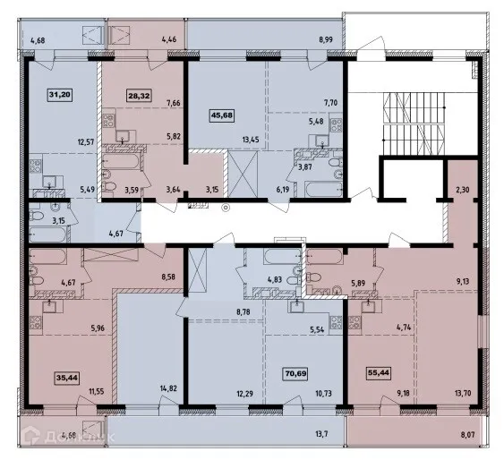 Планировка 2-комнатной квартиры 55.44 м² в ЖК "Витязь-3", г. Иркутск — фото 2