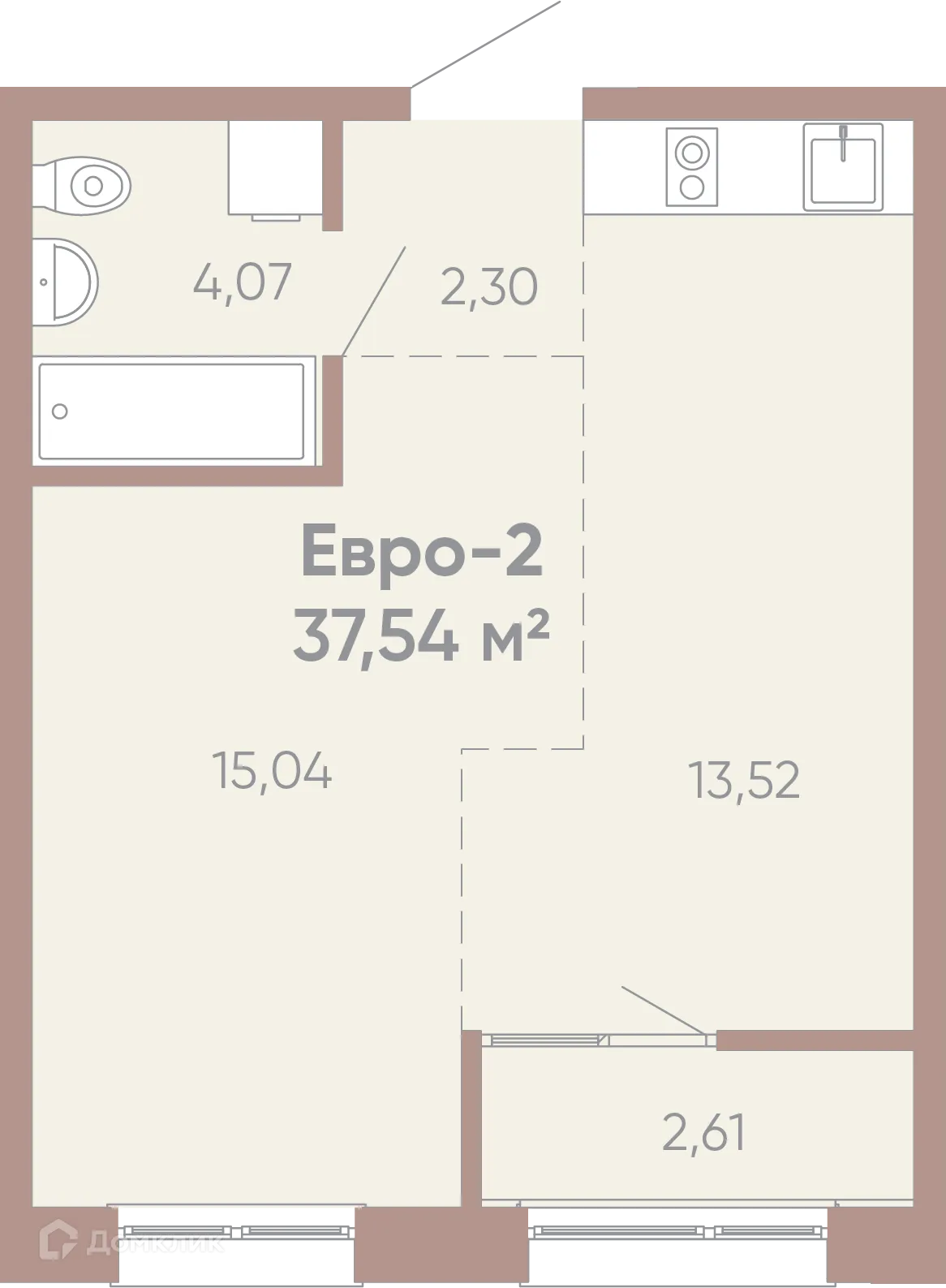 Планировка 1-комнатной квартиры 37.54 м² в ЖК Новые горизонты на Советской, г. Иркутск — фото 1