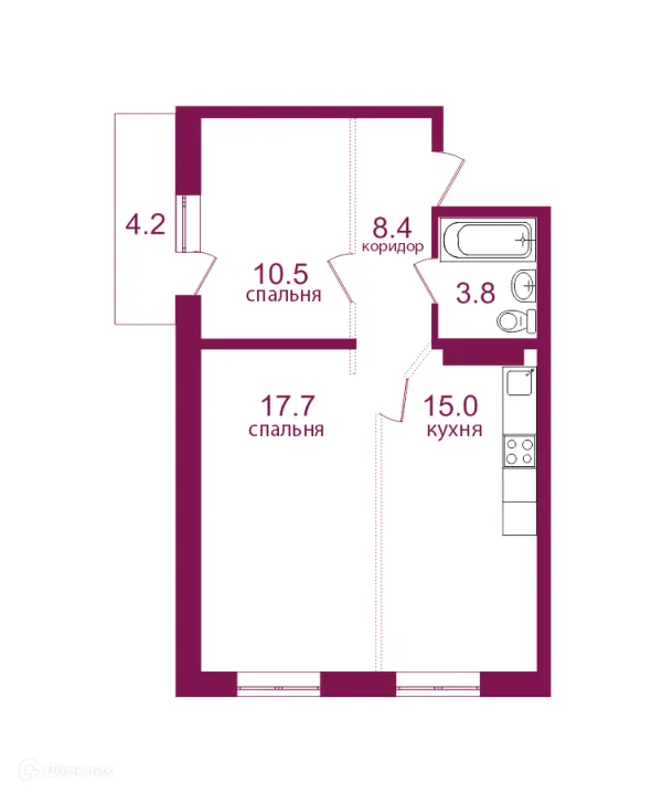 Планировка 2 комн. в ЖК Видный 3