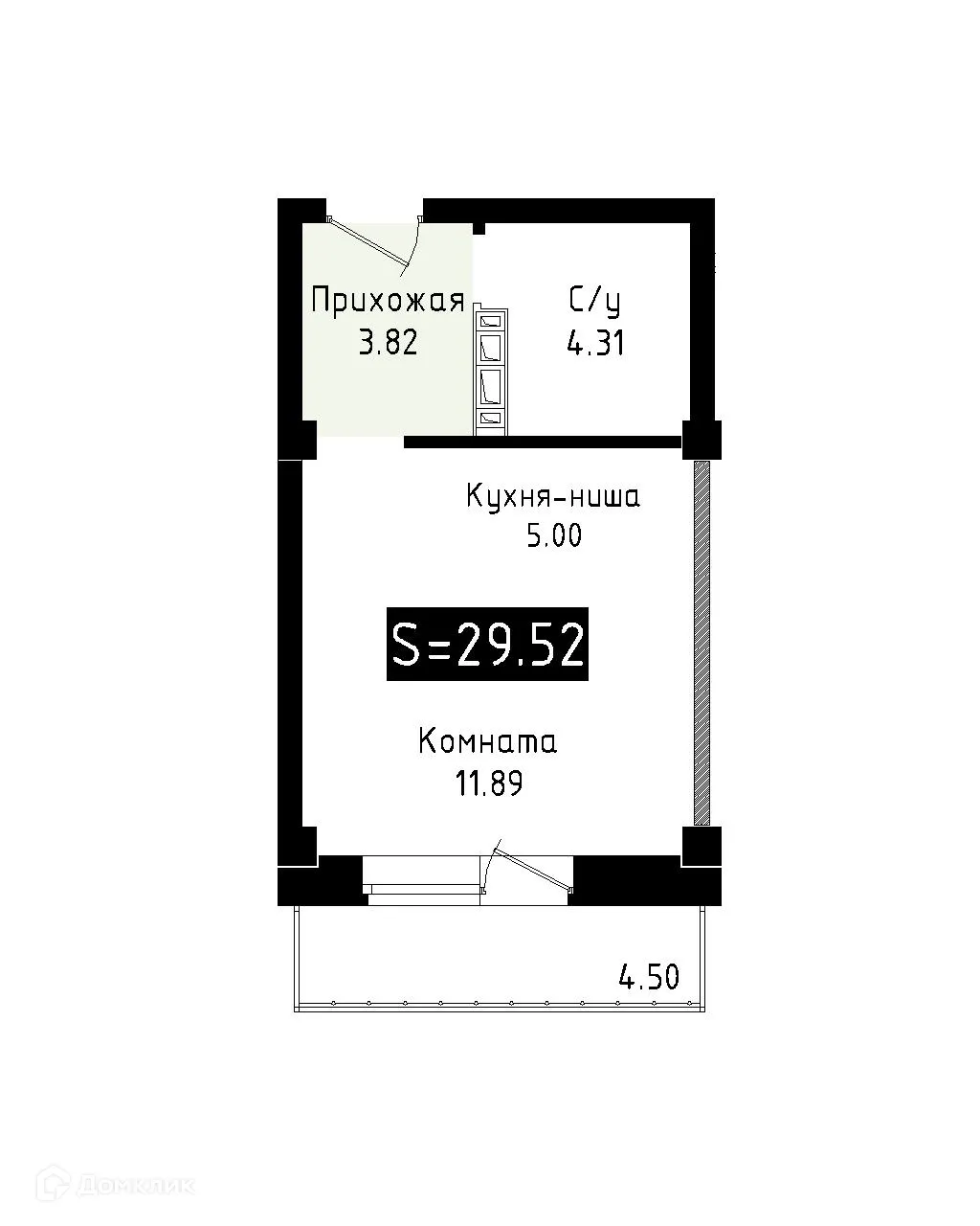 Планировка 1-комнатной квартиры 29.52 м² в ЖК ИРКУТ (ЖК ИРКУТ), г. Иркутск — фото 1
