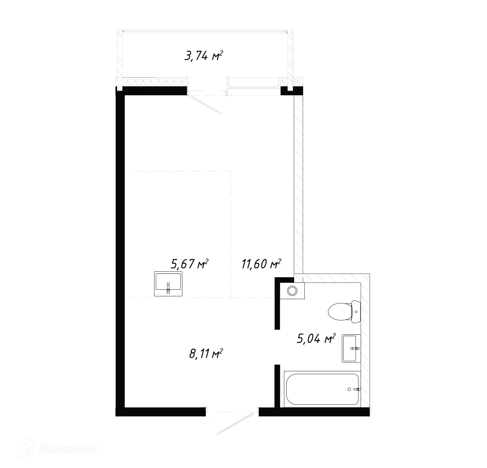Планировка 1-комнатной квартиры 34.16 м² в ЖК КИНО, г. Иркутск — фото 1