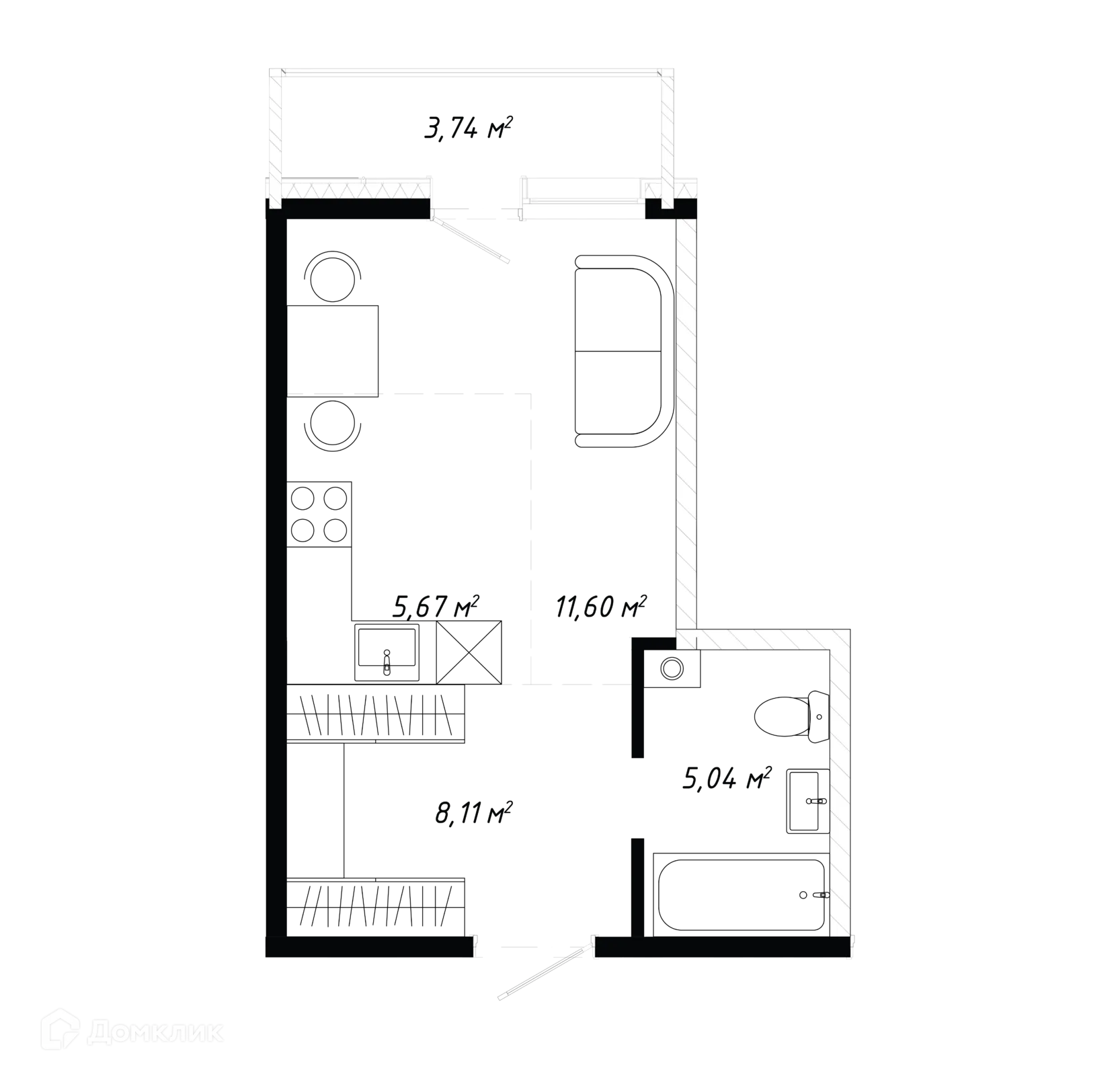 Планировка 1-комнатной квартиры 34.16 м² в ЖК КИНО, г. Иркутск — фото 2