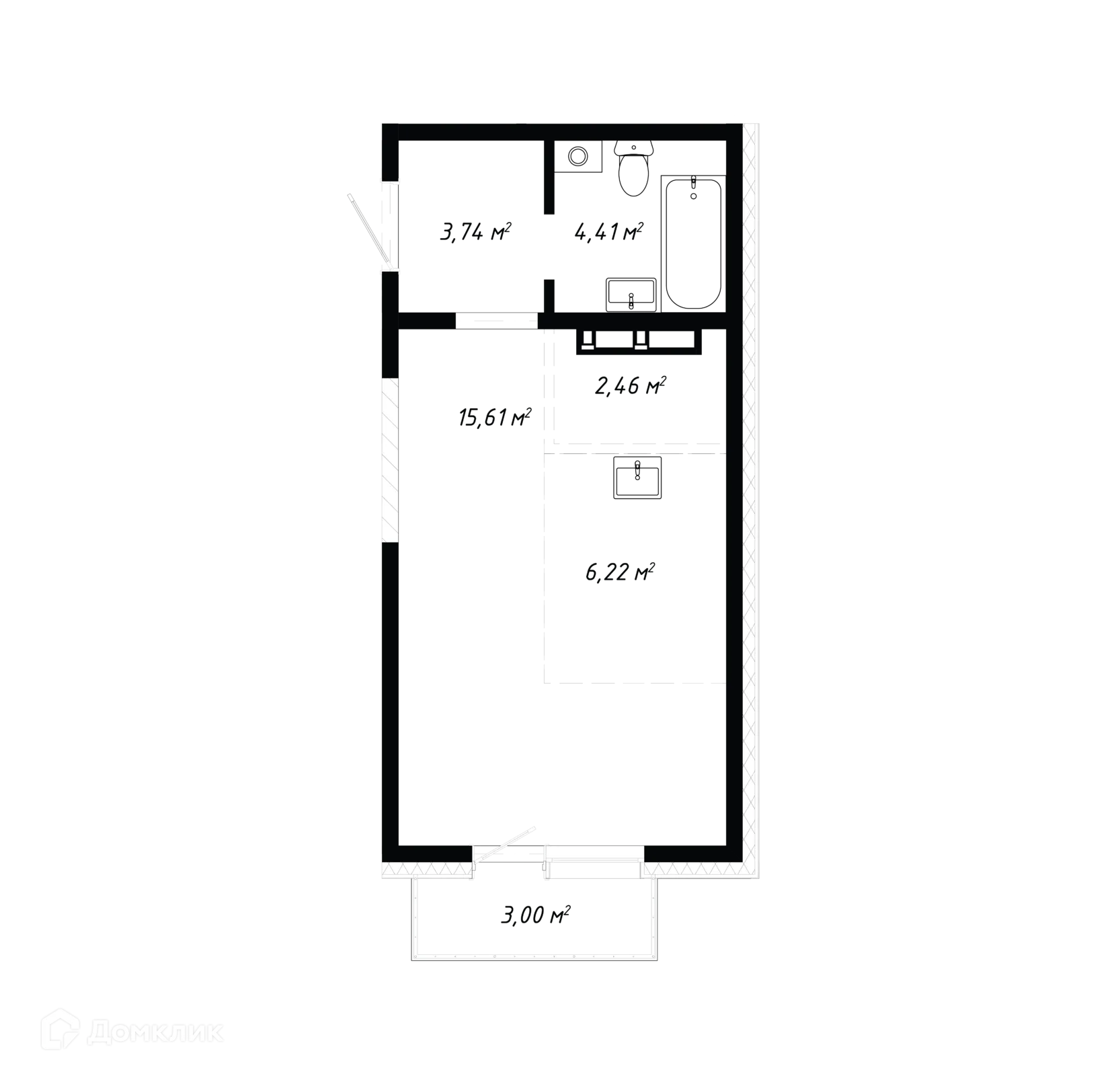 Планировка 1-комнатной квартиры 35.44 м² в ЖК КИНО, г. Иркутск — фото 1