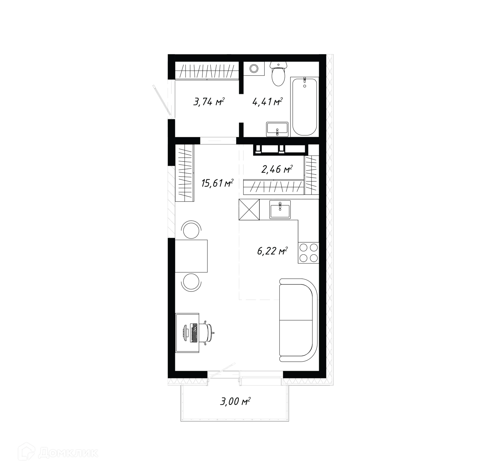 Планировка 1-комнатной квартиры 35.44 м² в ЖК КИНО, г. Иркутск — фото 2