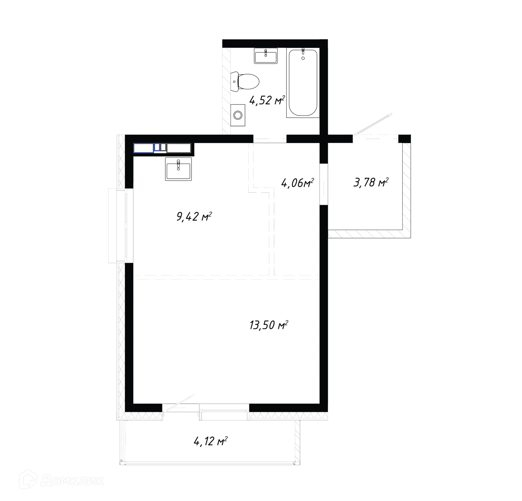 Планировка 2-комнатной квартиры 39.4 м² в ЖК КИНО, г. Иркутск — фото 1