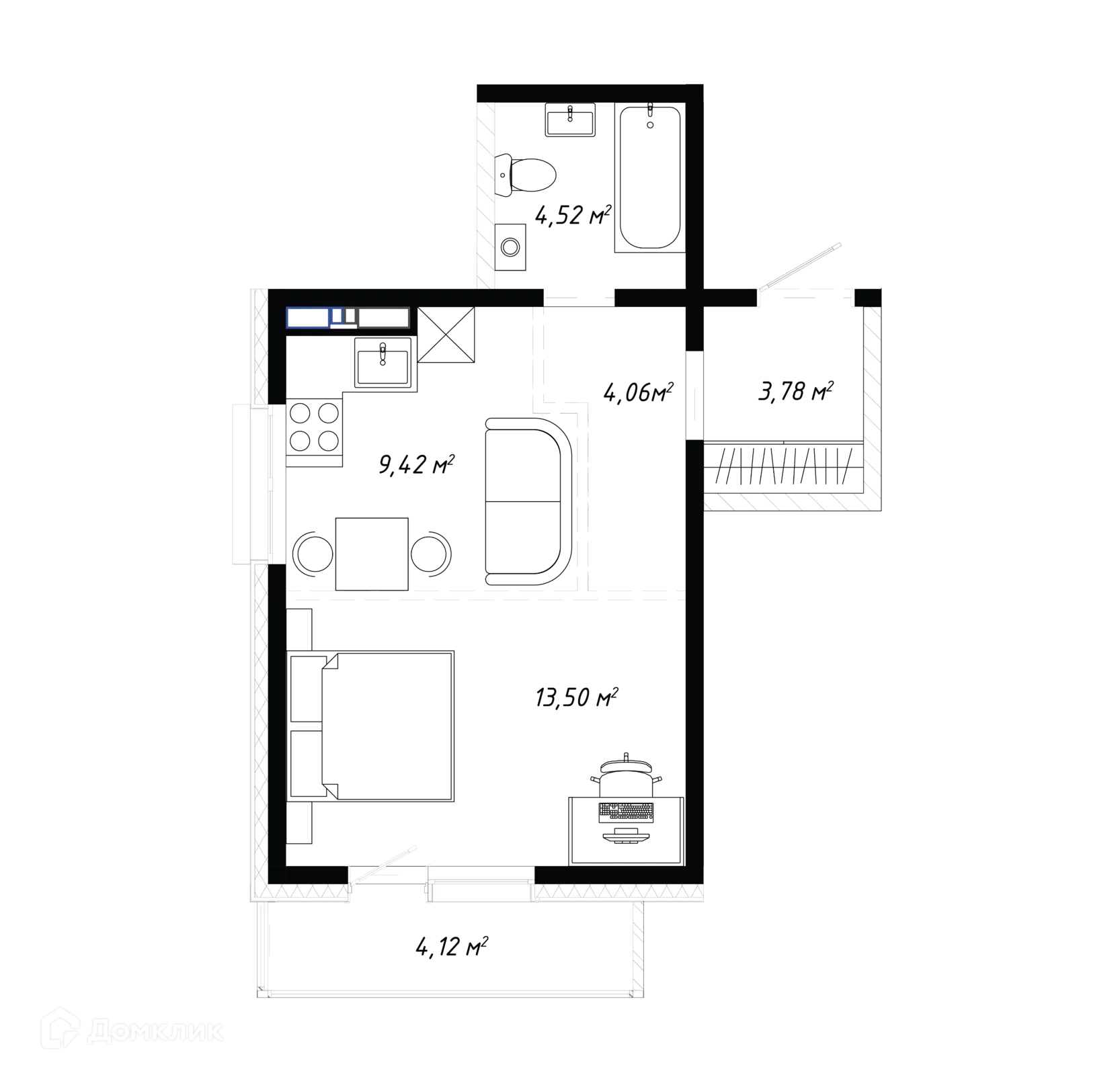 Планировка 2-комнатной квартиры 39.4 м² в ЖК КИНО, г. Иркутск — фото 2