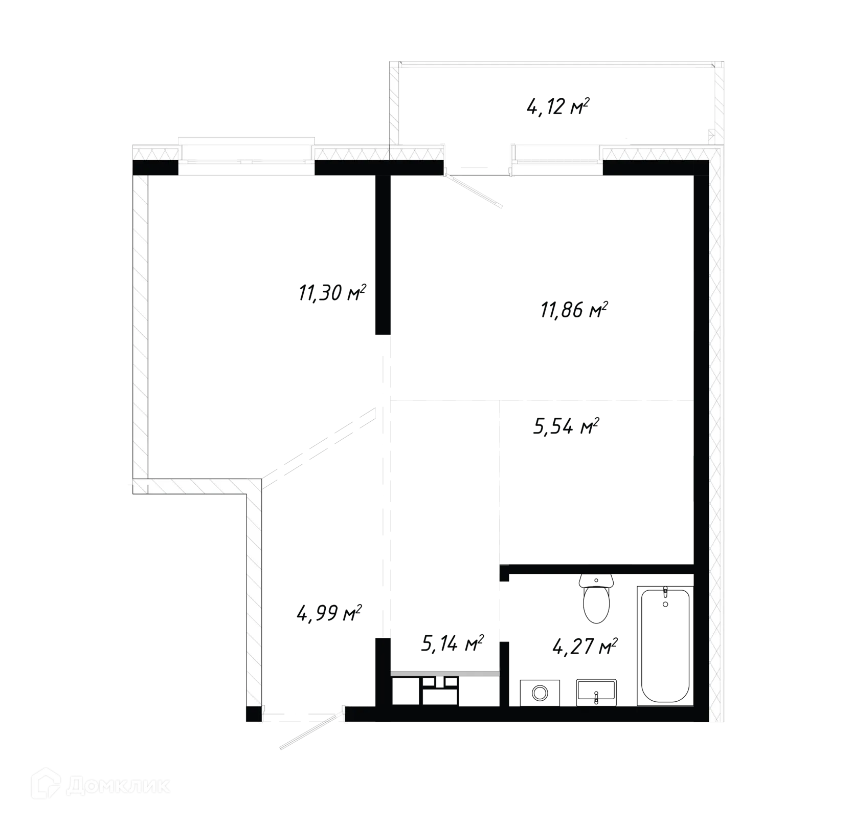 Планировка 2-комнатной квартиры 47.22 м² в ЖК КИНО, г. Иркутск — фото 1
