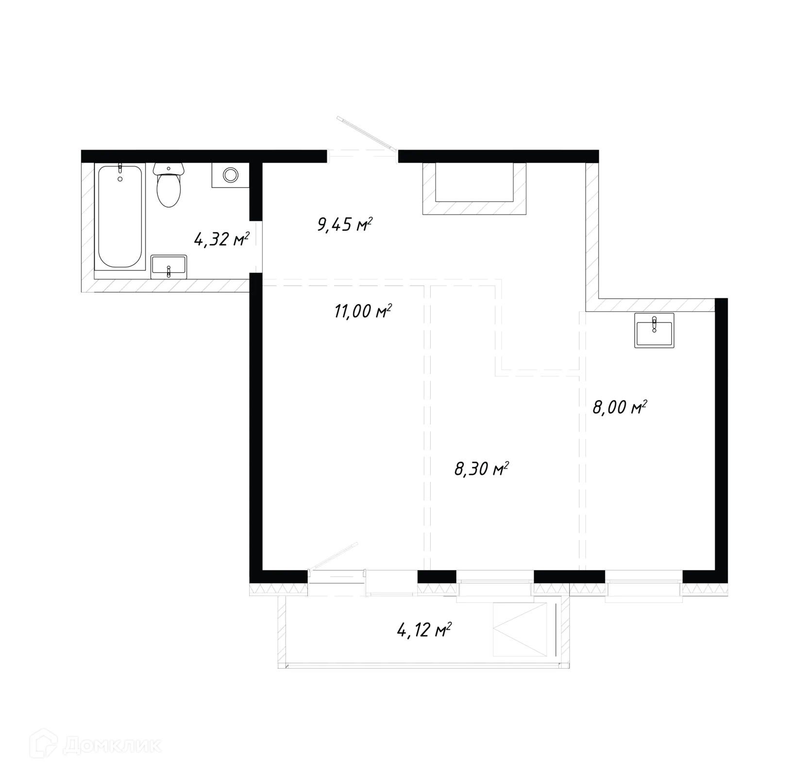 Планировка 2-комнатной квартиры 45.19 м² в ЖК КИНО, г. Иркутск — фото 1