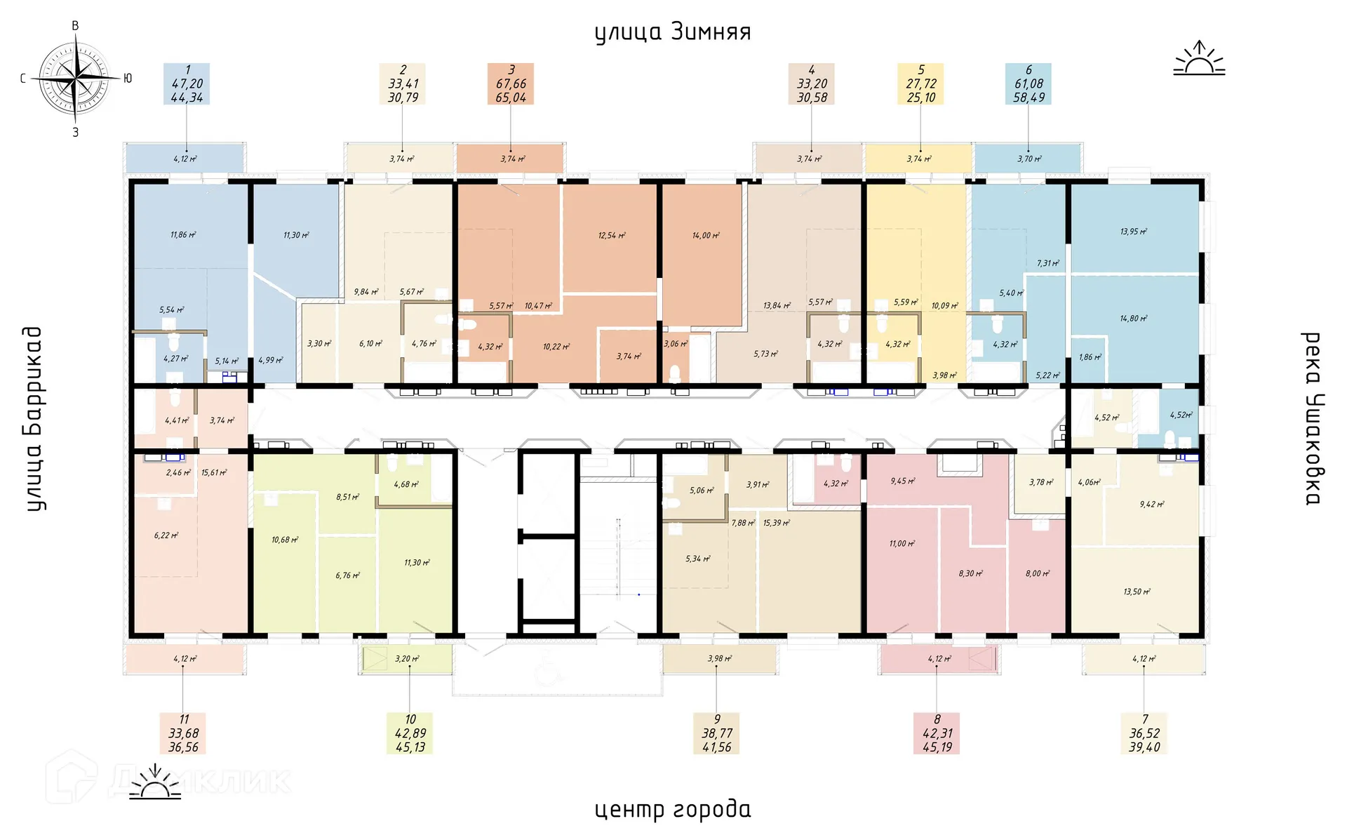 Планировка 2-комнатной квартиры 45.19 м² в ЖК КИНО, г. Иркутск — фото 3
